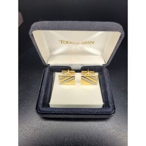Today's Man Cufflinks Two-Tone Rectangular Diagonal Stripe Boxed Excellent